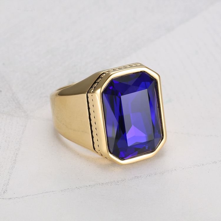 Fashion Polished Square Gemstones Men's Stainless Steel Ring | EaseWholesale 4