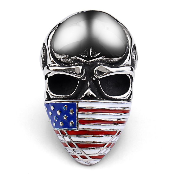 Cast Vintage American Flag Skull Titanium Men's Ring | EaseWholesale 0 Cast Vintage American Flag Skull Titanium Men's Ring | EaseWholesale 0