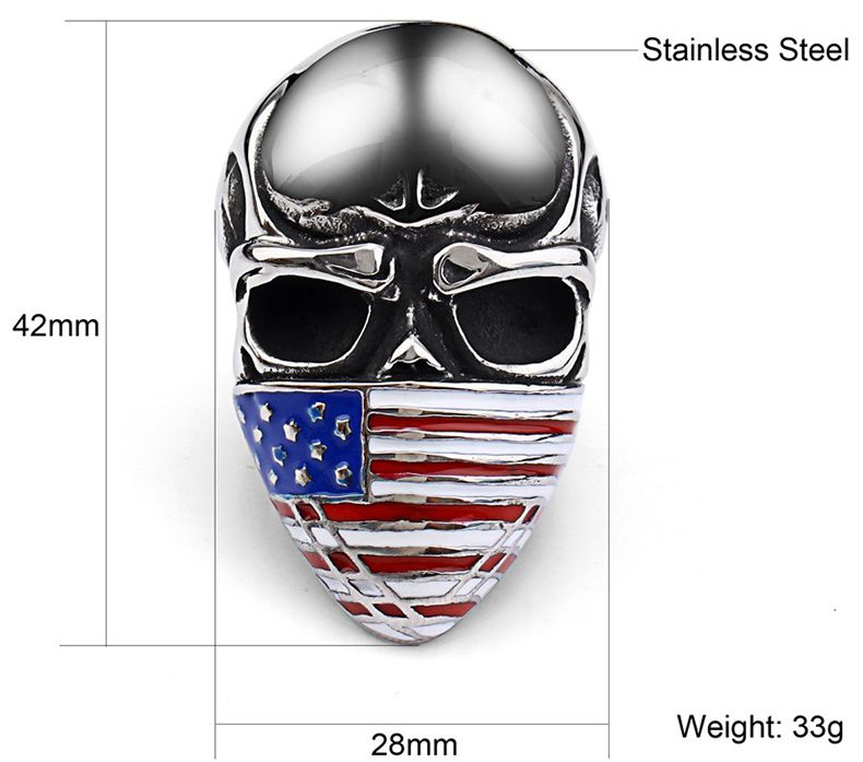 Cast Vintage American Flag Skull Titanium Men's Ring | EaseWholesale 2 Cast Vintage American Flag Skull Titanium Men's Ring | EaseWholesale 2