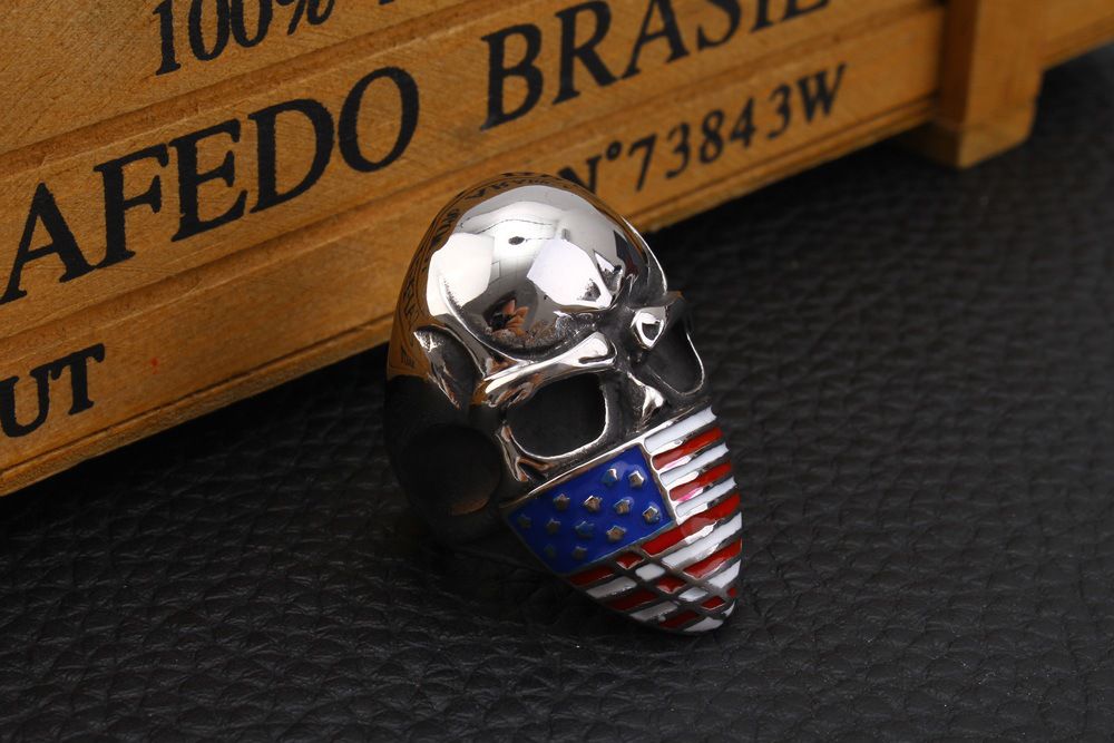 Cast Vintage American Flag Skull Titanium Men's Ring | EaseWholesale 3 Cast Vintage American Flag Skull Titanium Men's Ring | EaseWholesale 3