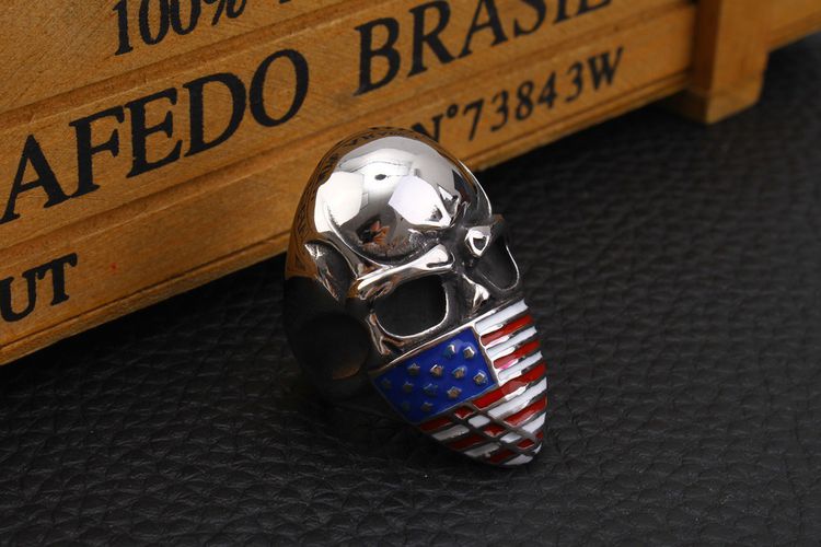 Cast Vintage American Flag Skull Titanium Men's Ring | EaseWholesale 3 Cast Vintage American Flag Skull Titanium Men's Ring | EaseWholesale 3