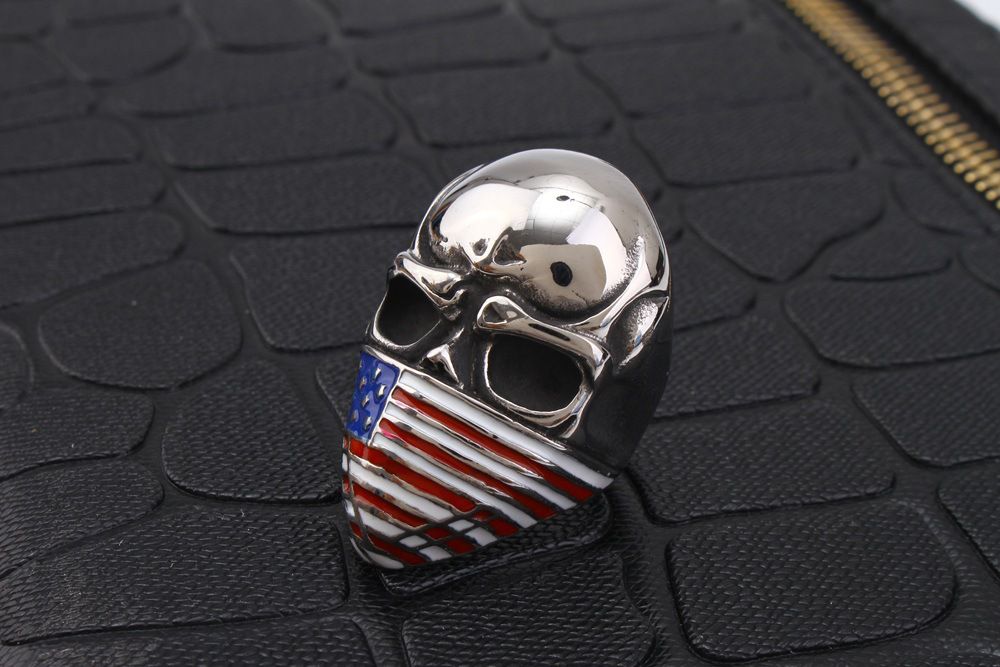 Cast Vintage American Flag Skull Titanium Men's Ring | EaseWholesale 4 Cast Vintage American Flag Skull Titanium Men's Ring | EaseWholesale 4