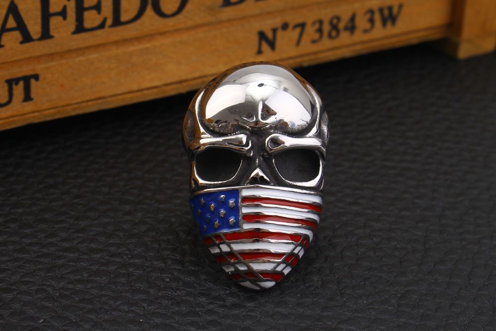 Cast Vintage American Flag Skull Titanium Men's Ring | EaseWholesale 5 Cast Vintage American Flag Skull Titanium Men's Ring | EaseWholesale 5