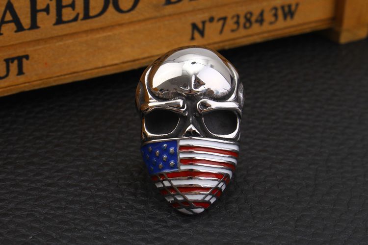 Cast Vintage American Flag Skull Titanium Men's Ring | EaseWholesale 5 Cast Vintage American Flag Skull Titanium Men's Ring | EaseWholesale 5