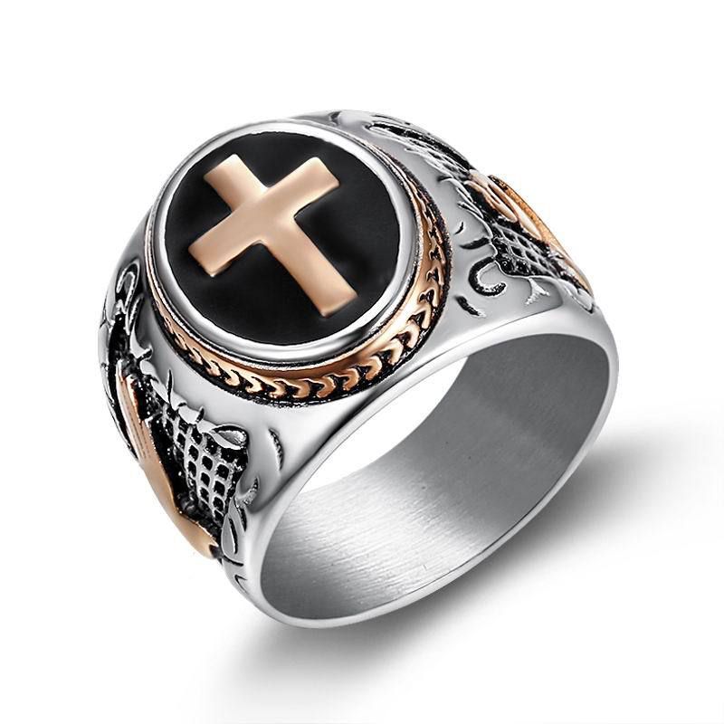 Punk Vintage Hand of God Cross Titanium Men's Ring | EaseWholesale 2 Punk Vintage Hand of God Cross Titanium Men's Ring | EaseWholesale 2