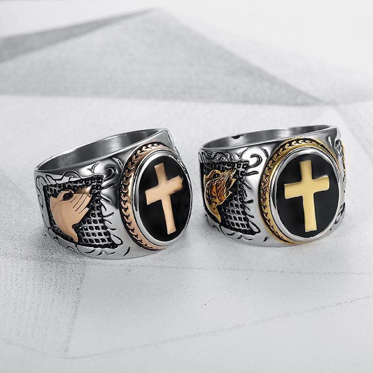 Punk Vintage Hand of God Cross Titanium Men's Ring | EaseWholesale 3 Punk Vintage Hand of God Cross Titanium Men's Ring | EaseWholesale 3