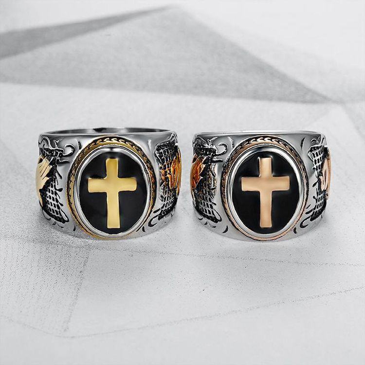 Punk Vintage Hand of God Cross Titanium Men's Ring | EaseWholesale 4 Punk Vintage Hand of God Cross Titanium Men's Ring | EaseWholesale 4