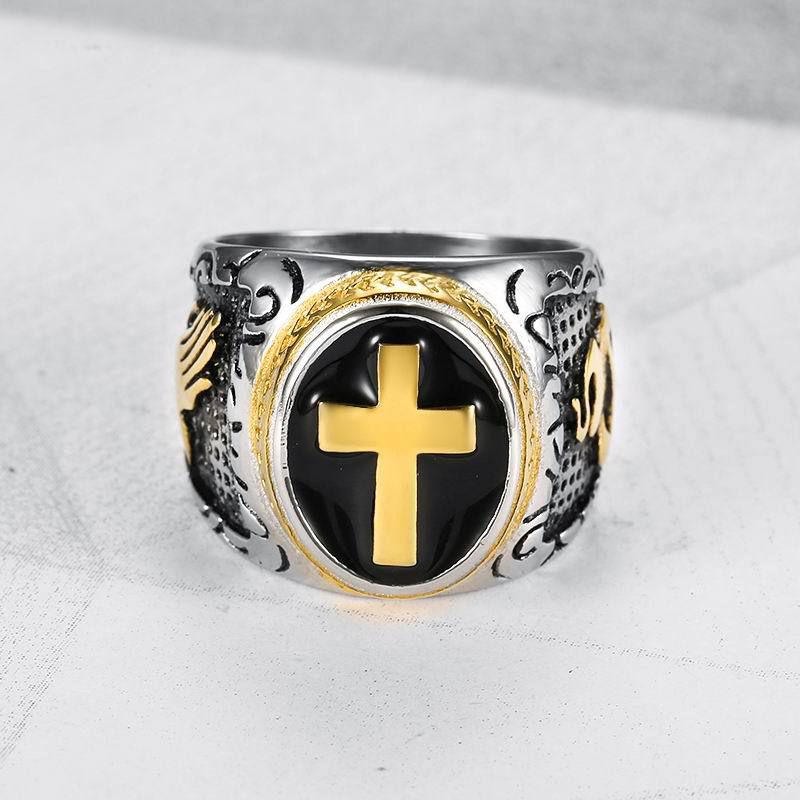 Punk Vintage Hand of God Cross Titanium Men's Ring | EaseWholesale 6 Punk Vintage Hand of God Cross Titanium Men's Ring | EaseWholesale 6