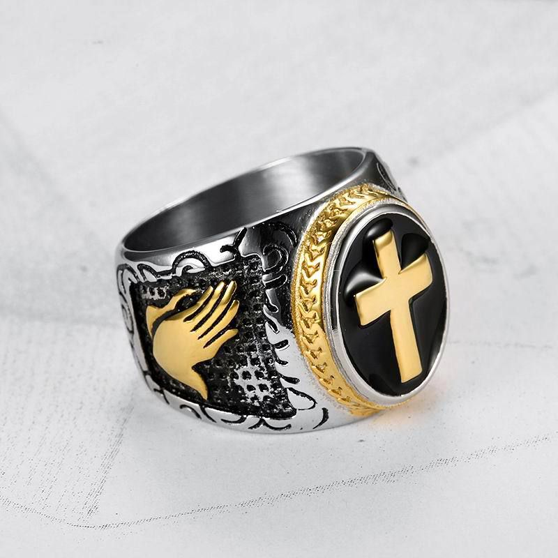 Punk Vintage Hand of God Cross Titanium Men's Ring | EaseWholesale 7 Punk Vintage Hand of God Cross Titanium Men's Ring | EaseWholesale 7