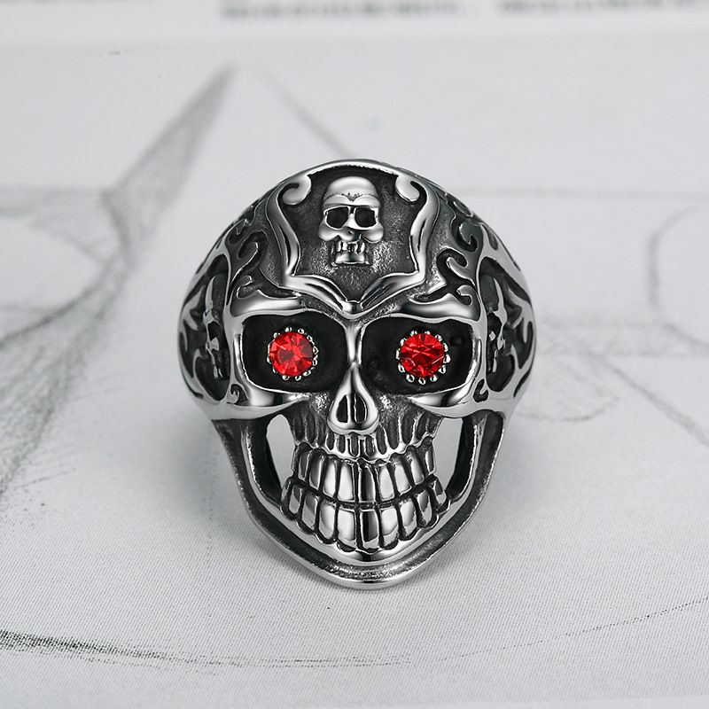 Vintage Red Eye Rhinestone Ghost Skull Rings Titanium Steel Men's Ring | EaseWholesale 1