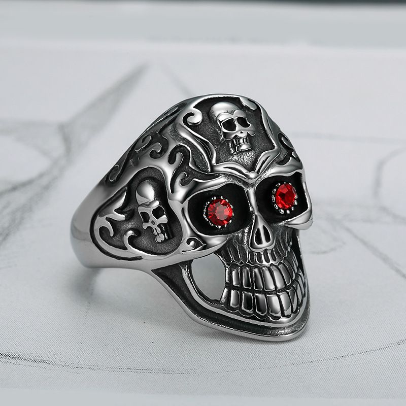 Vintage Red Eye Rhinestone Ghost Skull Rings Titanium Steel Men's Ring | EaseWholesale 2
