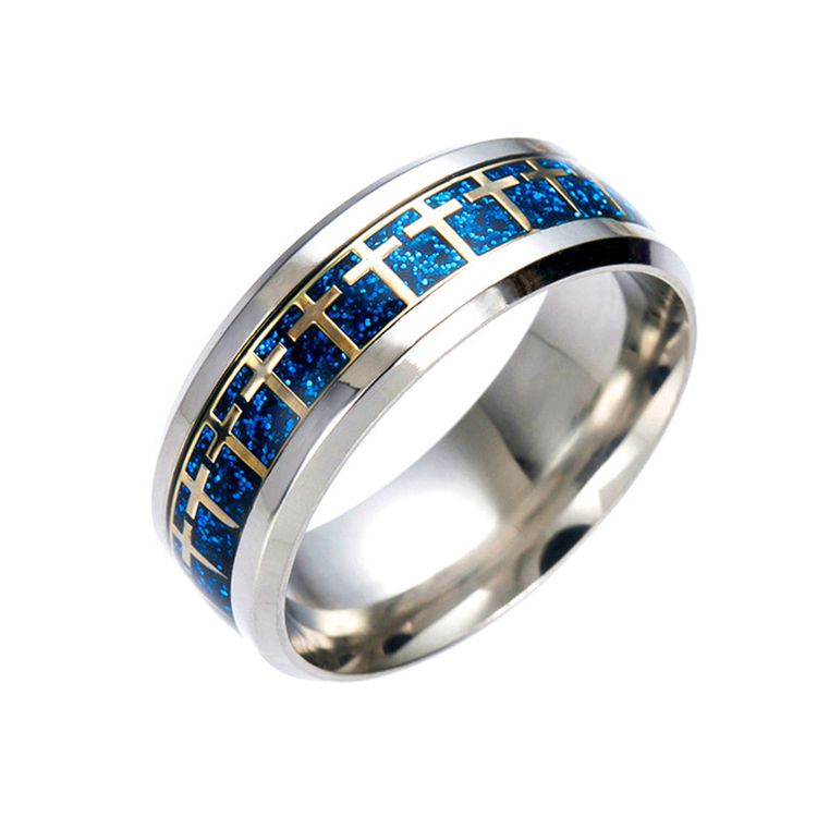 Best Selling Titanium Stylish Stainless Steel Cross Blue Gold Ring | EaseWholesale 0 Best Selling Titanium Stylish Stainless Steel Cross Blue Gold Ring | EaseWholesale 0