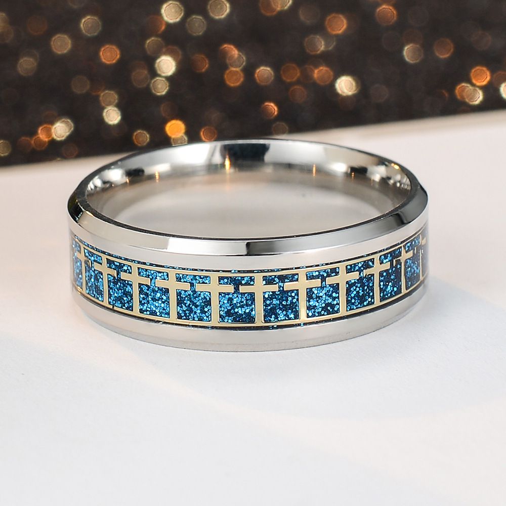 Best Selling Titanium Stylish Stainless Steel Cross Blue Gold Ring | EaseWholesale 2 Best Selling Titanium Stylish Stainless Steel Cross Blue Gold Ring | EaseWholesale 2