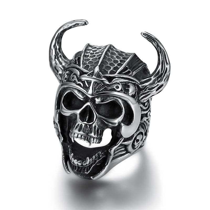 Punk Vintage Bull Warrior Skull Ring Stainless Steel Wholesale | EaseWholesale 0