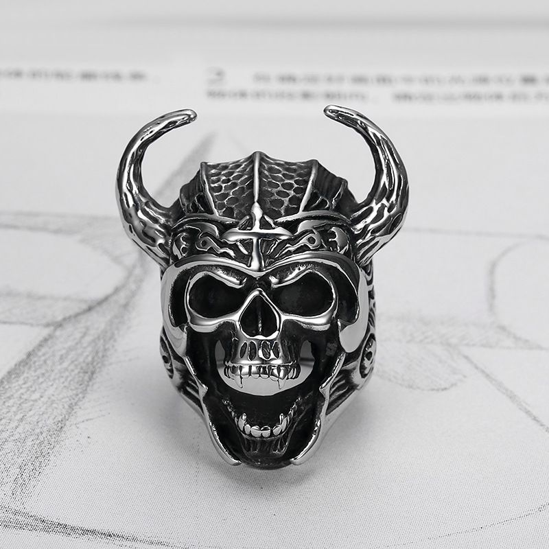 Punk Vintage Bull Warrior Skull Ring Stainless Steel Wholesale | EaseWholesale 1