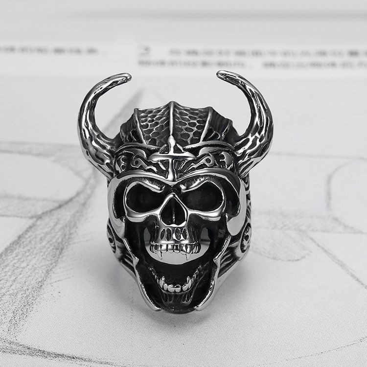 Punk Vintage Bull Warrior Skull Ring Stainless Steel Wholesale | EaseWholesale