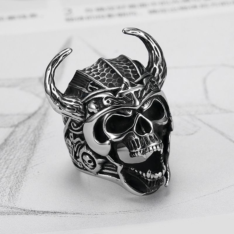 Punk Vintage Bull Warrior Skull Ring Stainless Steel Wholesale | EaseWholesale 3