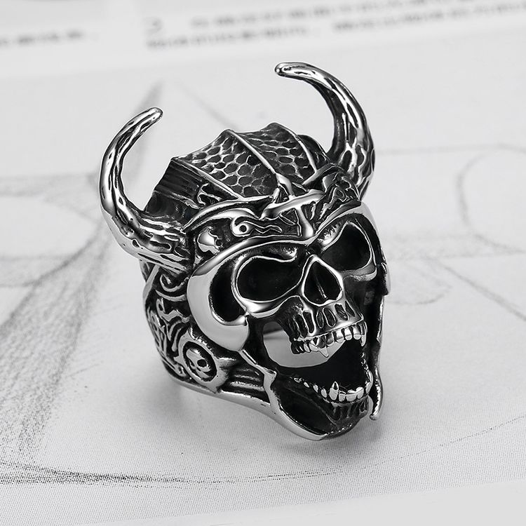 Punk Vintage Bull Warrior Skull Ring Stainless Steel Wholesale | EaseWholesale 3