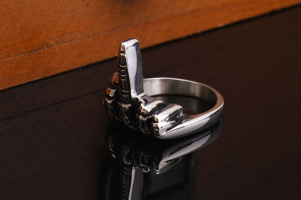 Wholesale Retro Rock Stainless Steel Ring FUCK Erect Middle Finger | EaseWholesale 1
