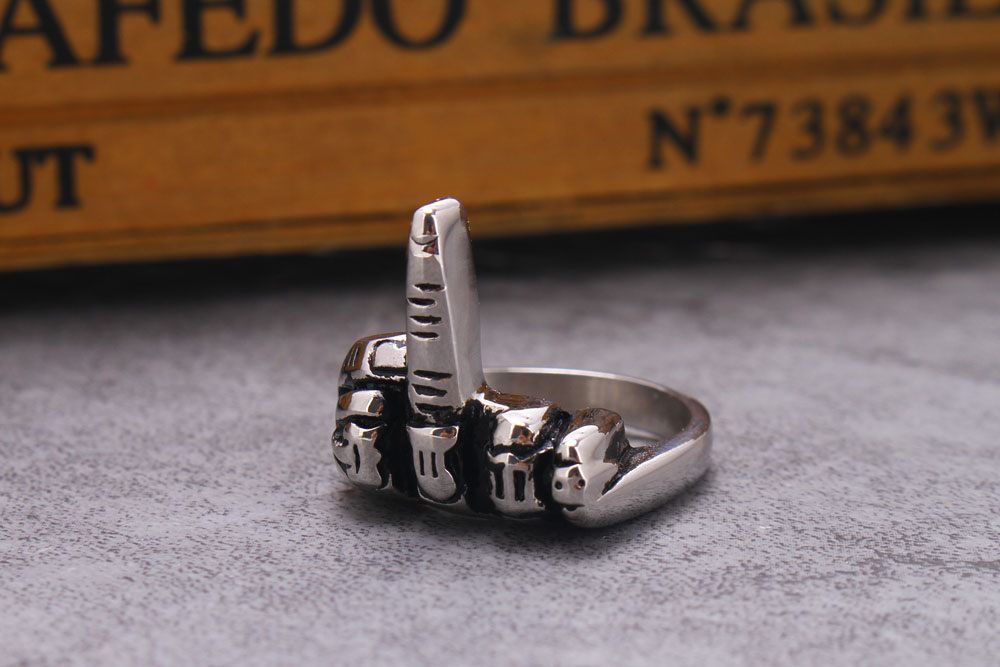 Wholesale Retro Rock Stainless Steel Ring FUCK Erect Middle Finger | EaseWholesale 3
