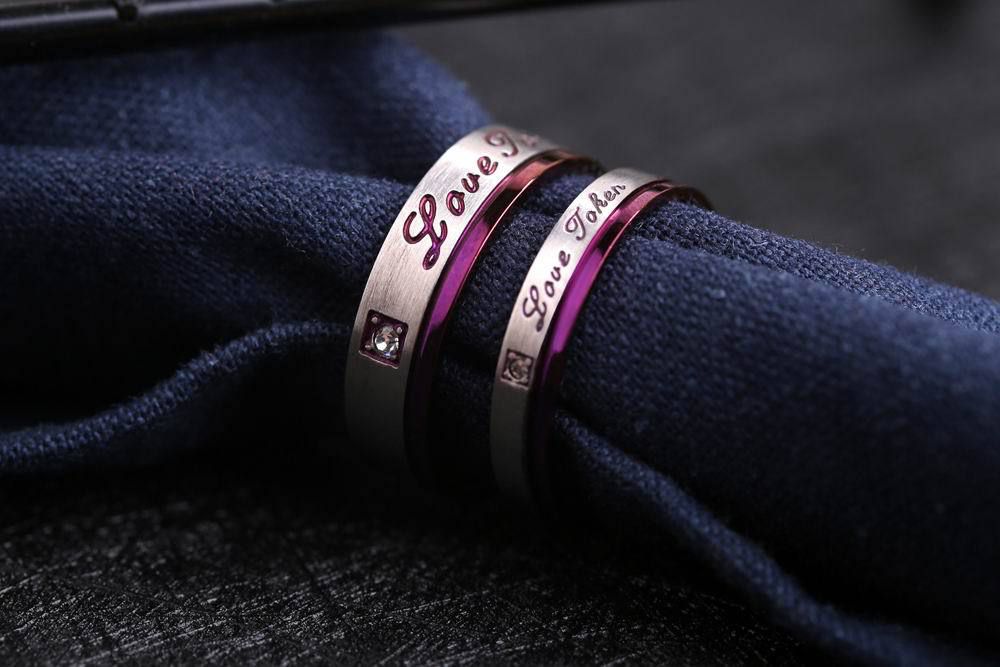 New Europe and the US fashion stainless steel purple couple's rings | EaseWholesale 2 New Europe and the US fashion stainless steel purple couple's rings | EaseWholesale 2