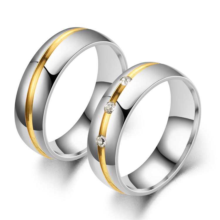 Fashion stainless steel personalized zirconia couple rings exquisite three diamond tail ring wholesale | EaseWholesale