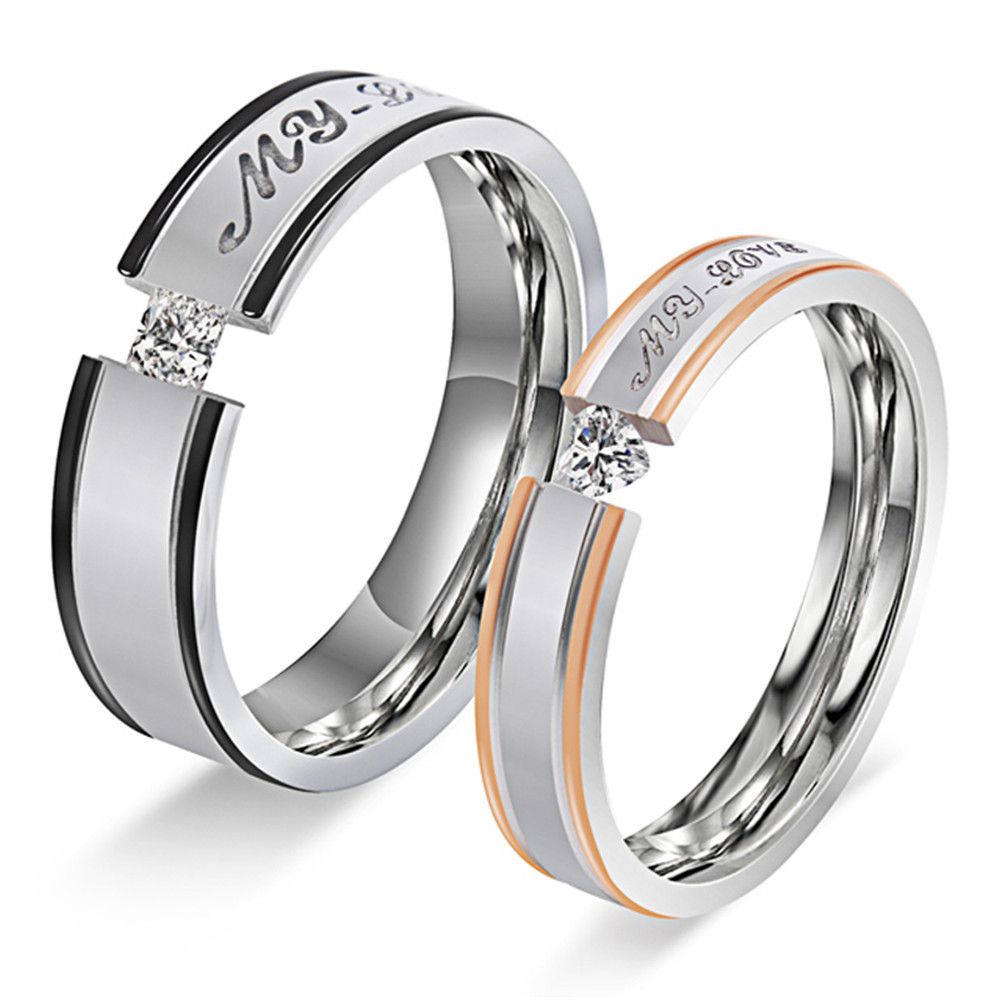 Europe and the United States fashion personalized Cubic zircon titanium steel couple ring wholesale | EaseWholesale 0 Europe and the United States fashion personalized Cubic zircon titanium steel couple ring wholesale | EaseWholesale 0