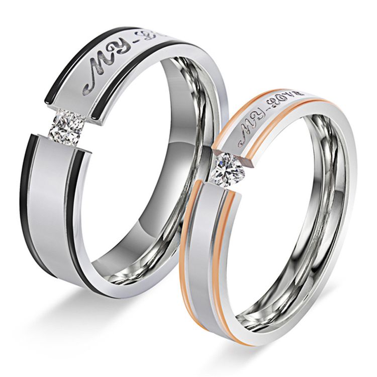 Europe and the United States fashion personalized Cubic zircon titanium steel couple ring wholesale | EaseWholesale 0 Europe and the United States fashion personalized Cubic zircon titanium steel couple ring wholesale | EaseWholesale 0