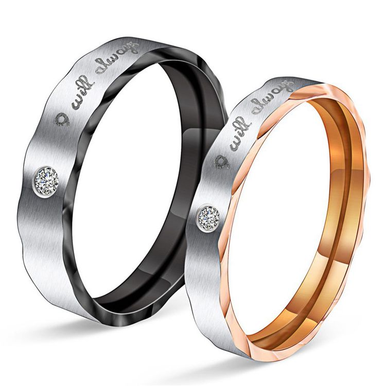 Creative Titanium Stainless Steel Rhinestone Couple Ring Rose Gold | EaseWholesale 0 Creative Titanium Stainless Steel Rhinestone Couple Ring Rose Gold | EaseWholesale 0