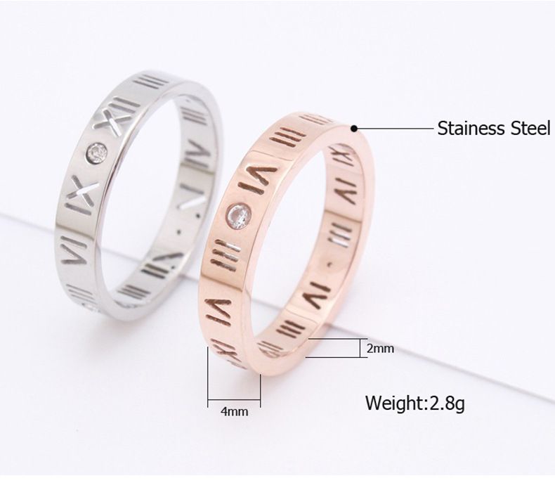 Fashion 18K Rose Gold Roman Numerals Lucky Ring Titanium Couple Rings | EaseWholesale 1
