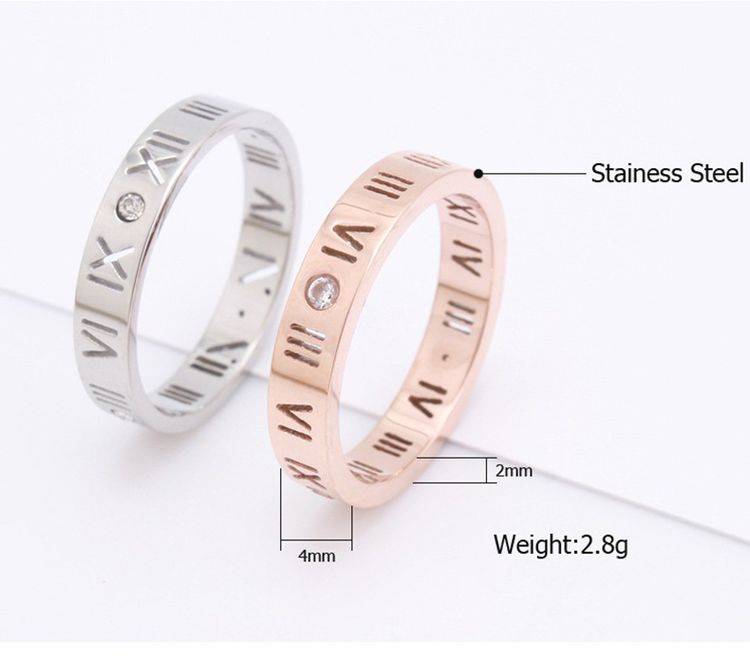 Fashion 18K Rose Gold Roman Numerals Lucky Ring Titanium Couple Rings | EaseWholesale