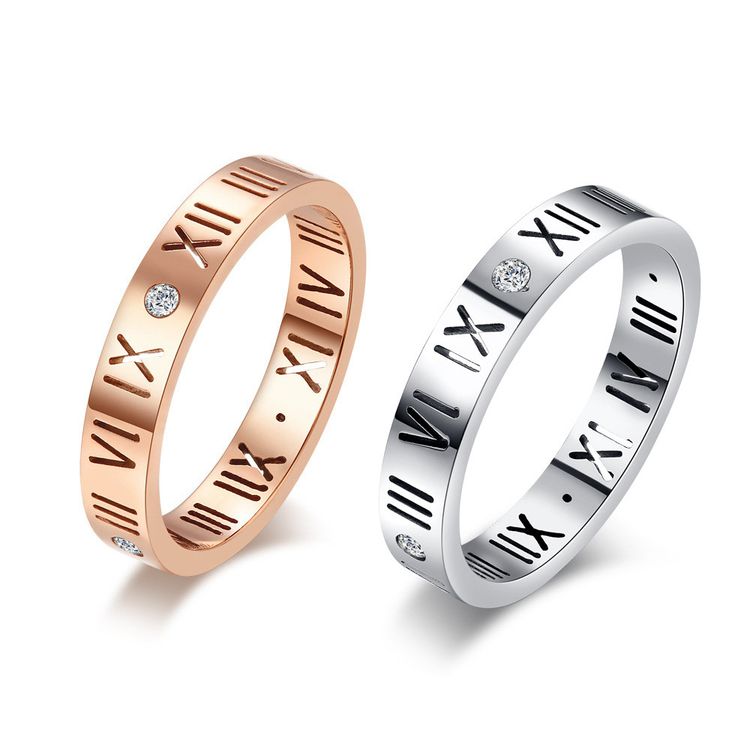 Fashion 18K Rose Gold Roman Numerals Lucky Ring Titanium Couple Rings | EaseWholesale 2