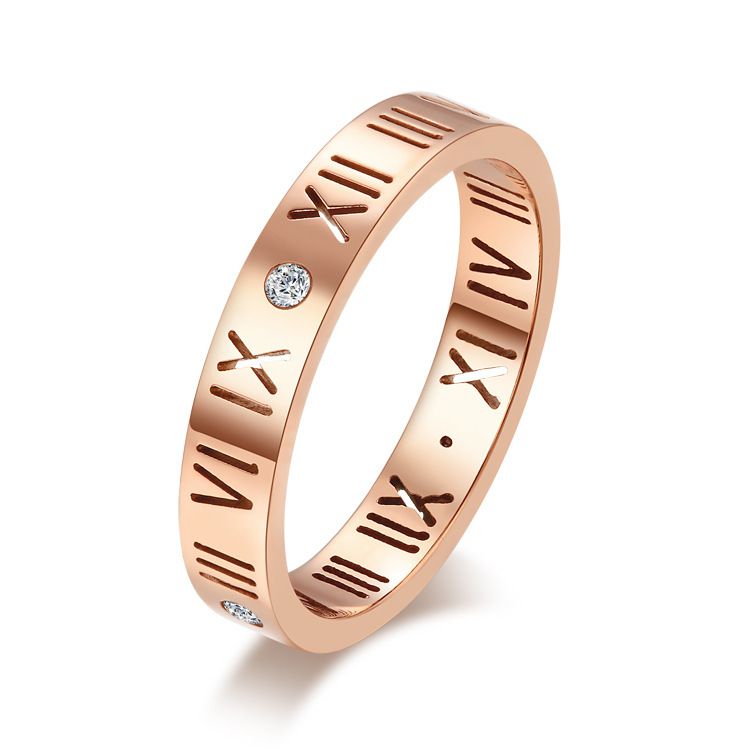 Fashion 18K Rose Gold Roman Numerals Lucky Ring Titanium Couple Rings | EaseWholesale 4
