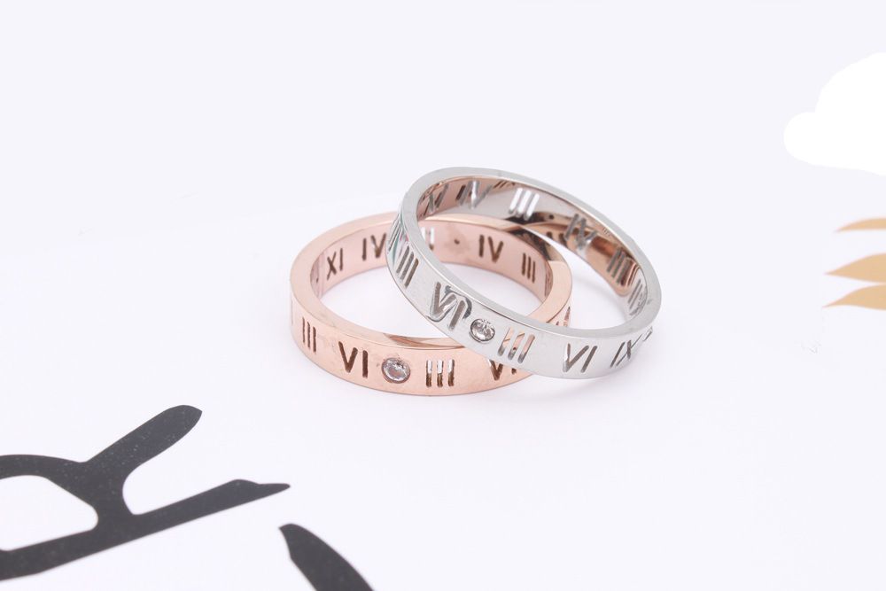 Fashion 18K Rose Gold Roman Numerals Lucky Ring Titanium Couple Rings | EaseWholesale 5