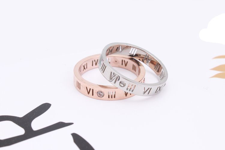 Fashion 18K Rose Gold Roman Numerals Lucky Ring Titanium Couple Rings | EaseWholesale 5