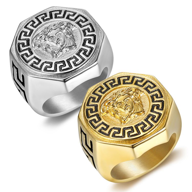 Ancient Greek Mythology Hip Hop Punk Vintage Avatar Titanium Men's Ring | EaseWholesale 0
