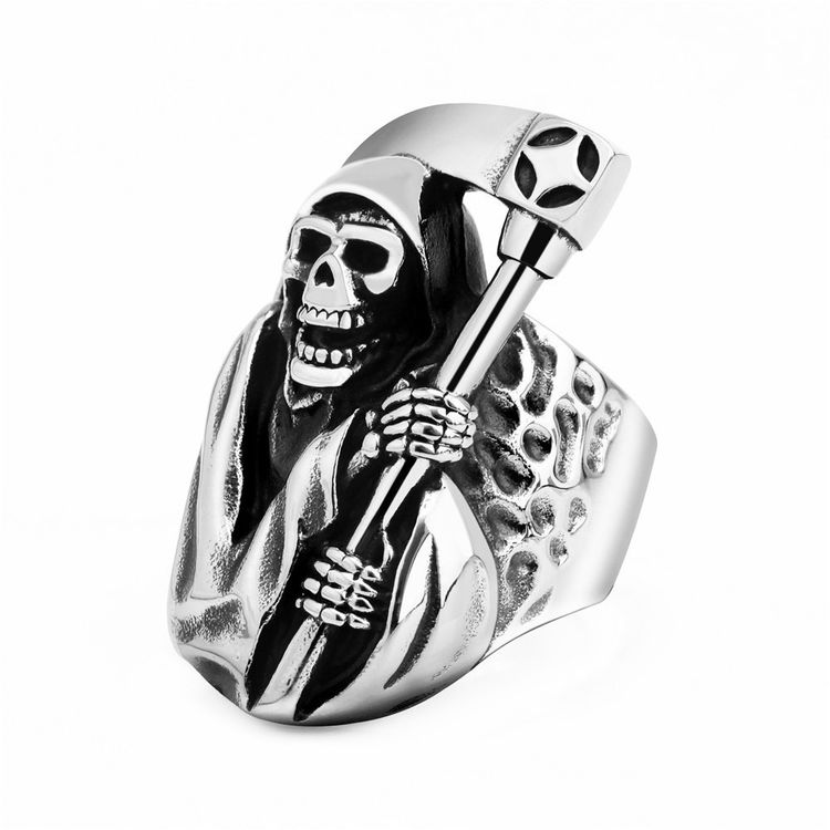 Wholesale Punk Retro Sickle Skull Men's Titanium Ring | EaseWholesale