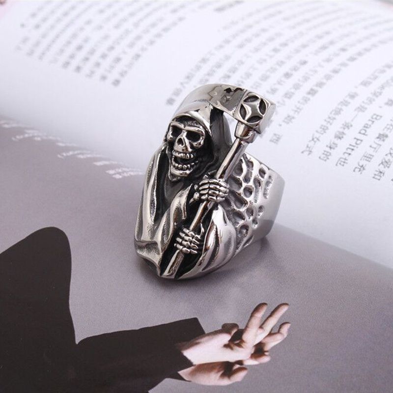 Wholesale Punk Retro Sickle Skull Men's Titanium Ring | EaseWholesale 1 Wholesale Punk Retro Sickle Skull Men's Titanium Ring | EaseWholesale 1