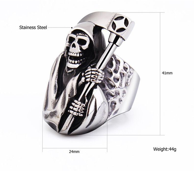 Wholesale Punk Retro Sickle Skull Men's Titanium Ring | EaseWholesale 2 Wholesale Punk Retro Sickle Skull Men's Titanium Ring | EaseWholesale 2