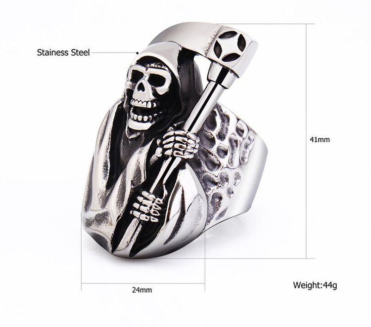 Wholesale Punk Retro Sickle Skull Men's Titanium Ring | EaseWholesale 2 Wholesale Punk Retro Sickle Skull Men's Titanium Ring | EaseWholesale 2