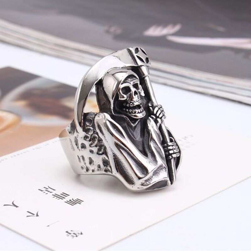 Wholesale Punk Retro Sickle Skull Men's Titanium Ring | EaseWholesale 3 Wholesale Punk Retro Sickle Skull Men's Titanium Ring | EaseWholesale 3