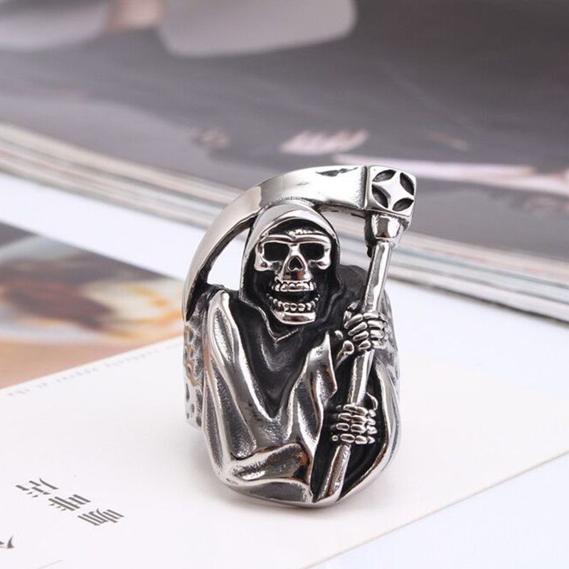 Wholesale Punk Retro Sickle Skull Men's Titanium Ring | EaseWholesale 4 Wholesale Punk Retro Sickle Skull Men's Titanium Ring | EaseWholesale 4