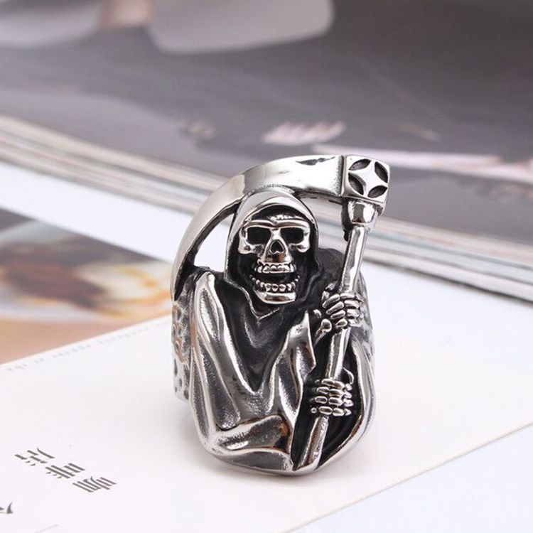 Wholesale Punk Retro Sickle Skull Men's Titanium Ring | EaseWholesale 4 Wholesale Punk Retro Sickle Skull Men's Titanium Ring | EaseWholesale 4
