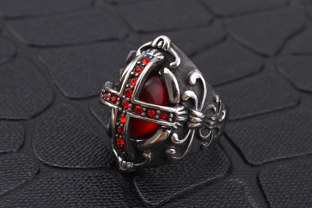 New vintage gothic hipster men's cross ring stainless steel ring red with zirconia | EaseWholesale 2 New vintage gothic hipster men's cross ring stainless steel ring red with zirconia | EaseWholesale 2