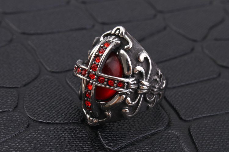 New vintage gothic hipster men's cross ring stainless steel ring red with zirconia | EaseWholesale 2 New vintage gothic hipster men's cross ring stainless steel ring red with zirconia | EaseWholesale 2