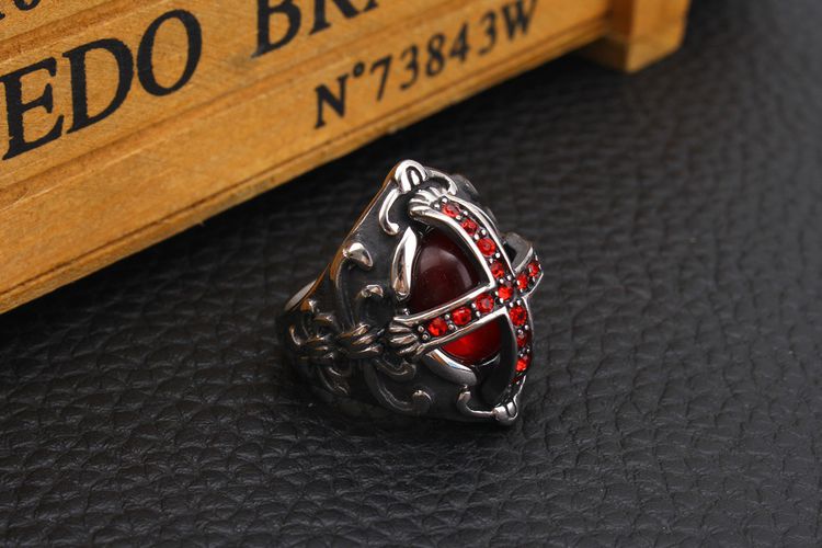 New vintage gothic hipster men's cross ring stainless steel ring red with zirconia | EaseWholesale 3 New vintage gothic hipster men's cross ring stainless steel ring red with zirconia | EaseWholesale 3
