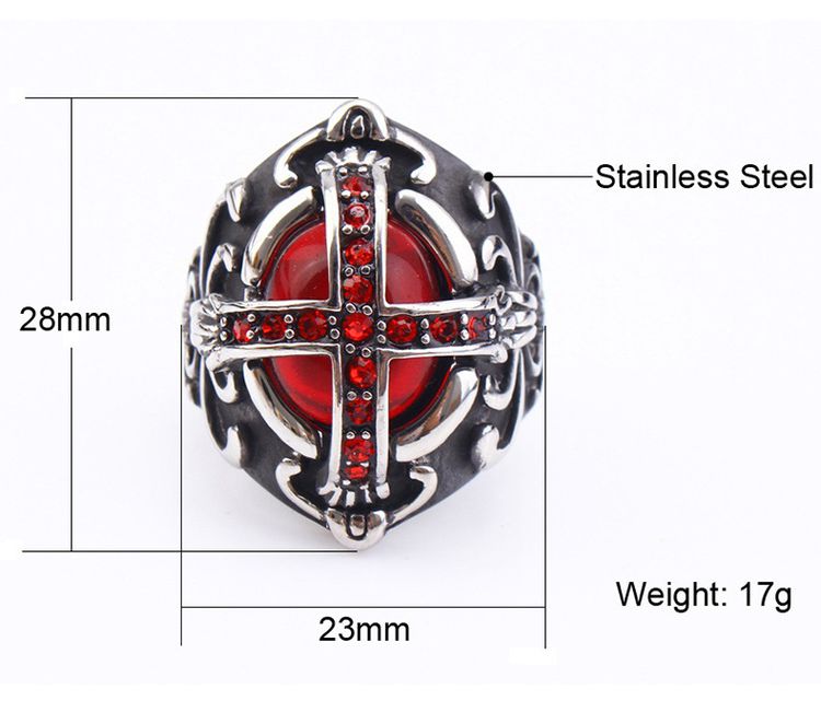 New vintage gothic hipster men's cross ring stainless steel ring red with zirconia | EaseWholesale 4 New vintage gothic hipster men's cross ring stainless steel ring red with zirconia | EaseWholesale 4
