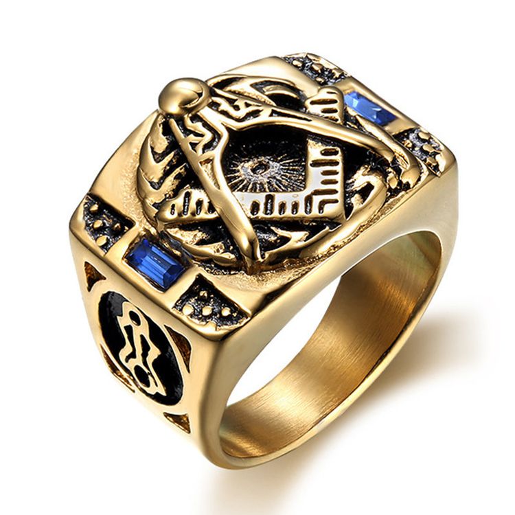 Vintage Stainless Steel Ring with Blue Gemstone and Gold Titanium Ring Wholesale | EaseWholesale