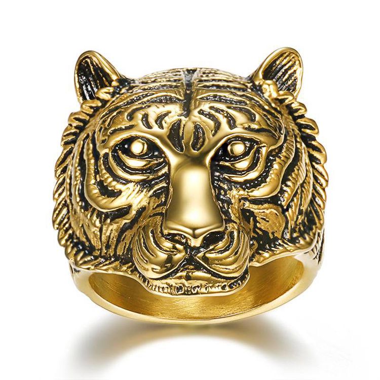 Retro Creative Tiger Head Men's Stainless Steel Ring | EaseWholesale