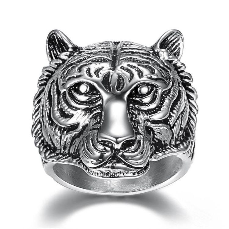 Retro Creative Tiger Head Men's Stainless Steel Ring | EaseWholesale